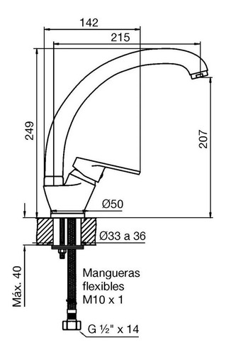 Imagen 2 de 10 de Griferia Monocomando Cisne Mesada Fv Metal Cocina Alta