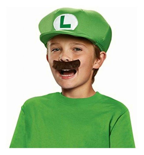 Nintendo Super Mario Brothers Luigi Gorra Infantil Y Bigote,