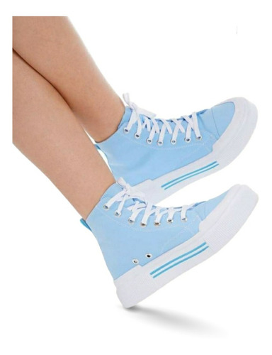 Tenis Para Mujer Lona Tipo Botín Hermoso Diseño Dama