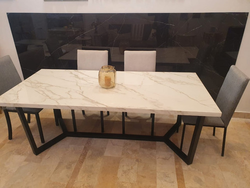 Mesa Comedor 200x100cm Neolith Calacatta 6 Mm Base Hierro