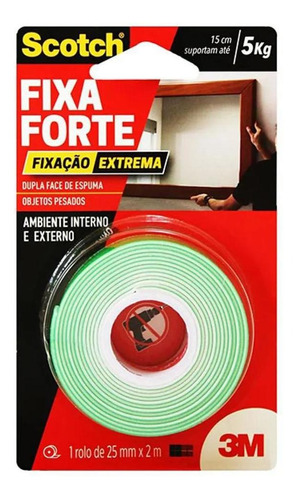 Fita Dupla Face Fixa Forte 24mm X 2m Scotch 3m 5kg Extrema