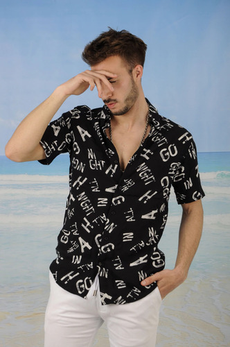 Camisa Hombre Hawaiana Estampada Manga Corta Fibrana Poplin