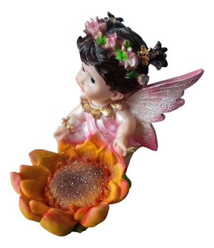 Hada Girasol Dulcero Recuerdo Figura Resina Hadas Color Rosa