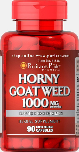 Horny Goat Weed - Extrato de Epimedium 1000mg 90 cápsulas sem sabor Puritan's Pride