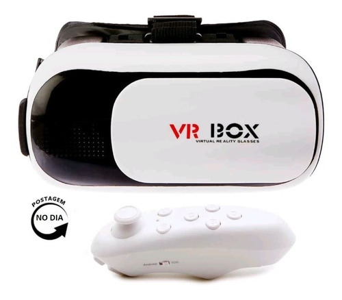 Óculos Vr Box 2.0 Realidade Virtual + Controle Cardboard 3d Cor Branco