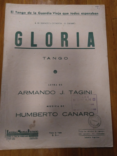 Gloria Tagini Canaro Partitura Tango