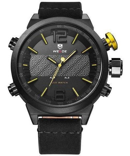 Relógio Masculino Weide Anadigi Wh6101 Preto E Amarelo