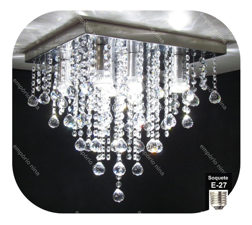 Lustre De Cristal Acrílico A44 - Inox 40x40cm - E27 Bivolt