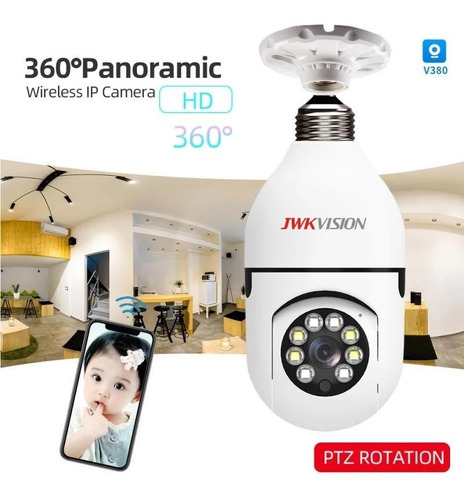 Camara Wifi Vista 360 Tipo Bombillo De Audio, E27 Jwk