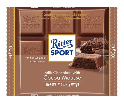 Ritter Sport Leche Mousse De Chocolate Con Cacao, 3.5 Onzas