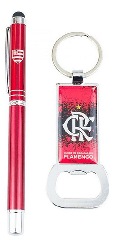 Jogo Caneta Roller E Chaveiro Abridor Garrafas Flamengo