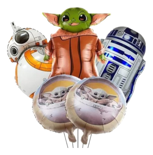 Set Bouquet 5 Globos Baby Yoda Star Wars 65cm 3d+4met De45cm