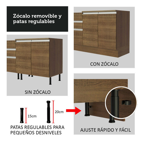 Gabinete Bajo Cocina Madesa Glamy 150cm Sin Encimera Color Marrón 11