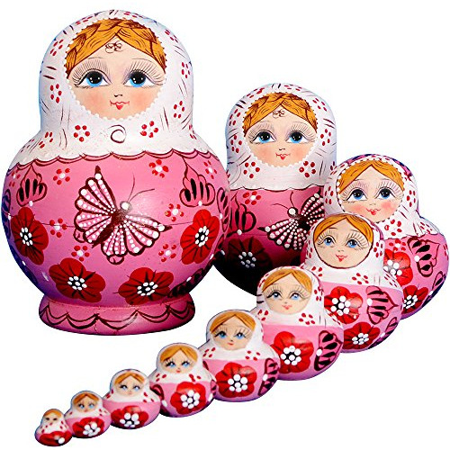 Yakelus 10pcs Ruso Anidado Muñecas Matryoshka Hecho A Mano01