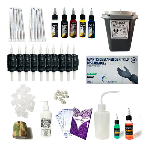 Kit Tatuajes Insumos Base Profesional - Tattoo - Agujas - 