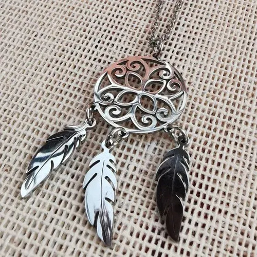 Imagen 3 de 4 de Dije Atrapasueños Collar Mujer Cadena Acero Inoxidable Plata