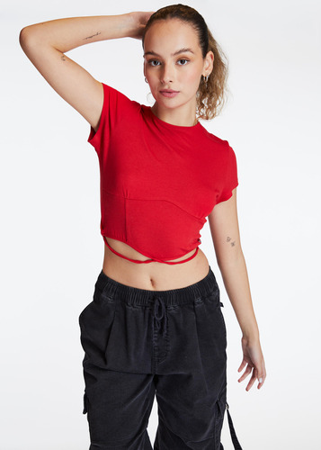 Polera Manga Corta Para Mujer Efesis Polera Gael Crop Amarra