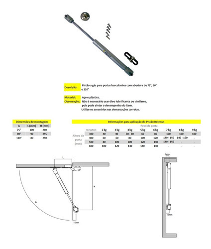 Kit de 10 pistones a gas 80n para puertas y muebles Beltools Cabinet