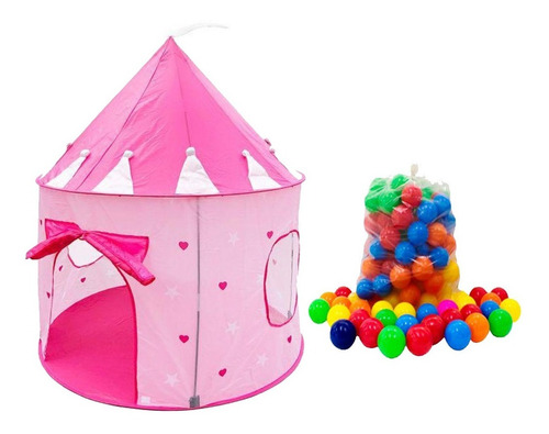 Barraca Infantil Castelo Rosa C/50 Bolas Piscina De Bolinhas
