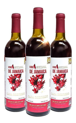 Tripack Vino Artesanal De Jamaica Casa Robredo 750 Ml