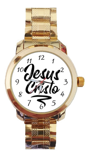 Relógio Masculino Dourado Jesus Cristo Católico Evangélico