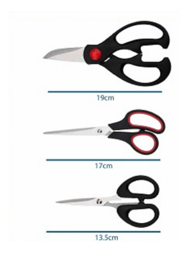 Set De 3pz Tijeras Multiusos De Cocina Escolar Oficina Casa Negro