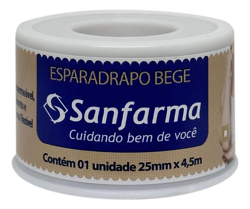 Esparadrapo Impermeavel Bege Sanfarma 25mm X 4,5m 12 Unid
