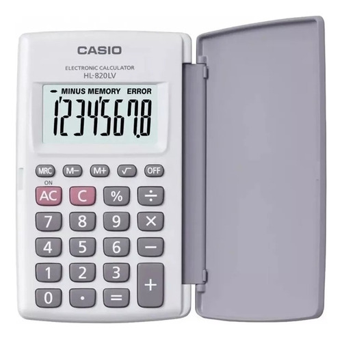 Calculadora Con Tapa Casio De Bolsillo Portatil 8 Dígitos Color Blanco