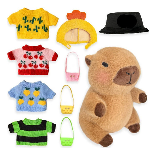 Q Peluche Capibara Con 9 Piezas De Ropa Y Accesorios