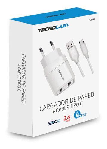 Cargador Tecnolab Doble Usb 2.4a Con Cable Tipo C