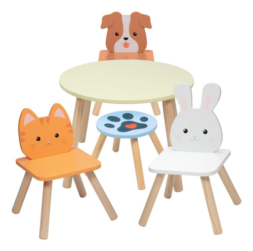 Juego De Mesa Y Silla De Animales De Madera Para Niños W 4 A
