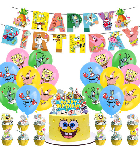 Globos De Cumpleaños Decoración Sponge Bob Fiesta 3