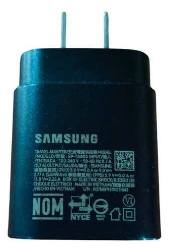 Cargador Negro Samsung Original Ep-ta800 Tipo C Sin Cable