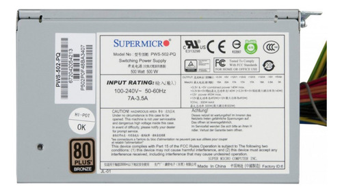 Fonte De Alimentação Para Pc Supermicro Servidor Pws-502-pq Prateado