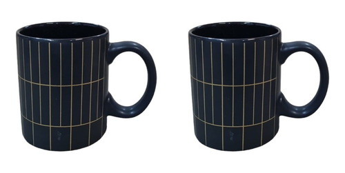 Set X 2 Taza Ceramica Negras Decoradas Con Dorado Mug 350 Ml