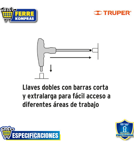 8 Llaves Allen Mm Extralargas Mango T, Punta De Bola 100933