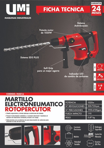Rotomartillo 1020w 1-9j Regulable Sdsplus Umi Industrial Off