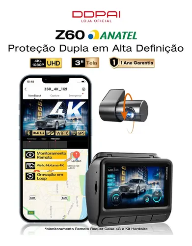 DDPAI Z60 4K Câmera Veicular Automotiva com Monitoramento Remoto