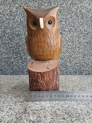 Búho Tallado En Madera - Decoración Vintage Marrón (Usado)
