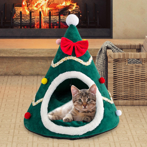Cama Para Gatos Con Forma De De Navidad, Casa Semicerrada, S