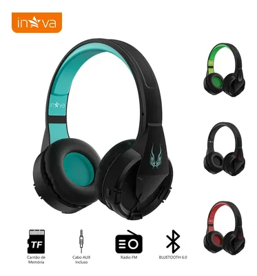 Fone de Ouvido Inova Cases Over-ear Bluetooth com Microfone, Rádio FM e MP3 Entrada AUX, Slot TF até 32GB, Reprodução Sem Fio e Com Fio para Casa Exercícios Ao Ar Livre Preto e Azul