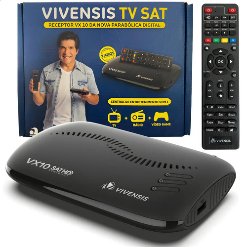 Receptor Vivensis VX10 Nova Parabolica TV Sem Mensalidade antena OI SKY Claro Vivo Cor Preto
