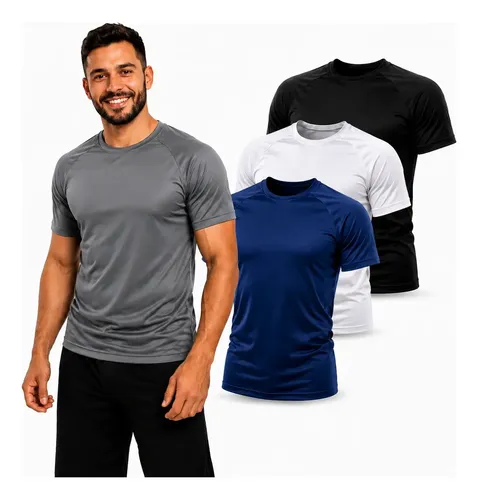 MLB 4894919703 Kit 3 Camiseta Dry Fit Raglan Masculina Academia Caminhada JM