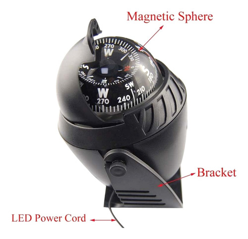 Luz Electrónica Digital Coche Brújula Barco Camión Negro