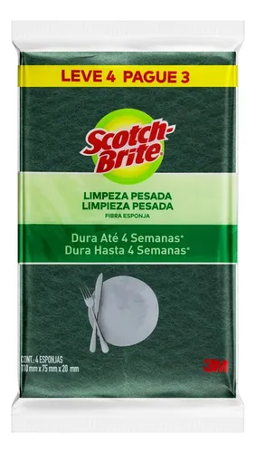 Esponja Multiuso Scotch-Brite 3M Limpeza Pesada Sintética Amarela 4 Unidades