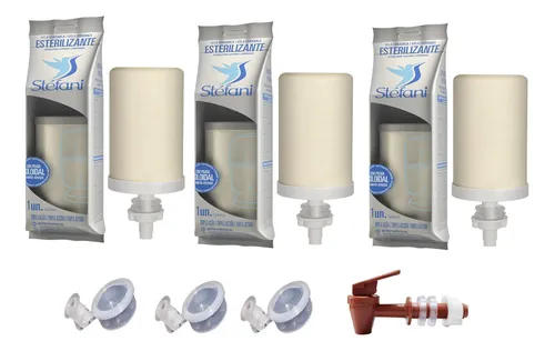 Kit 3 Velas Tripla Ação Filtro De Barro + 3 Boias + Torneira