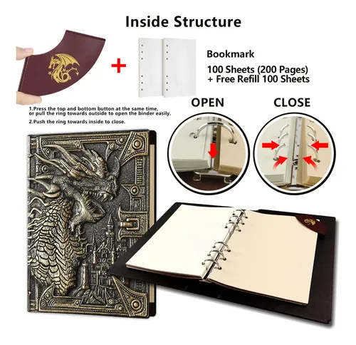 Notebook Ancient Deer Dnd Refillable Binder Leather 3d Vinta