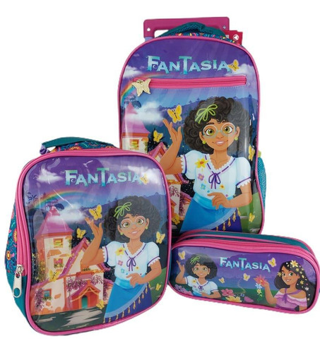 Kit Mochila Rodinha Lancheira E Estojo Fantasia 3 Peças