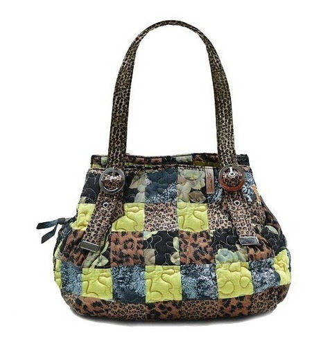 Bolsa Feminina Giulianna Jasmine Patchwork Giulianna Fiori Cor Jasmine Verde e Marrom