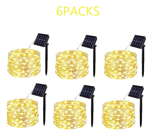 F 6packs 200 Led 8 Modos Luces De Navidad Solares For Jardín